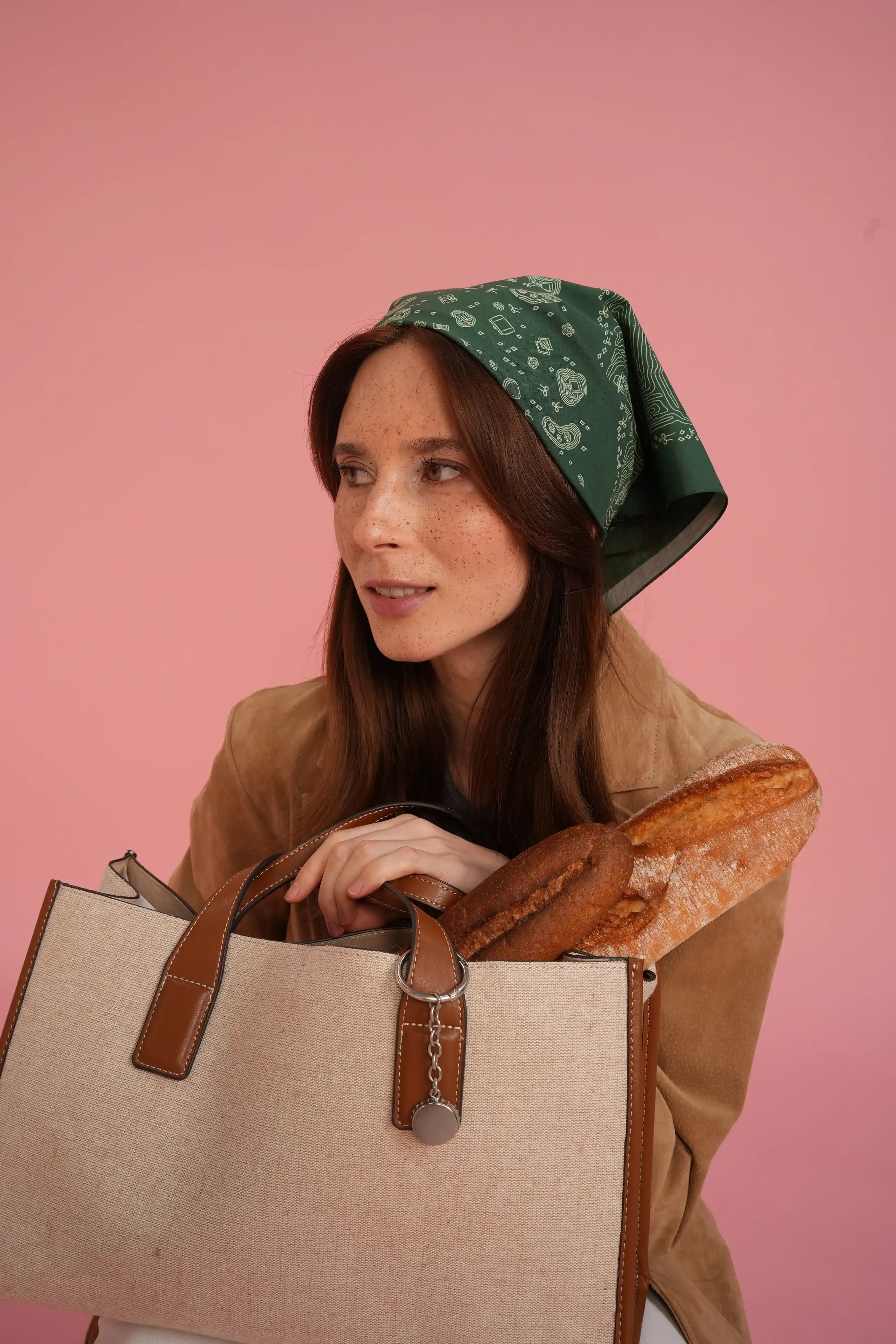 Globe Trotter Green Cotton Bandana