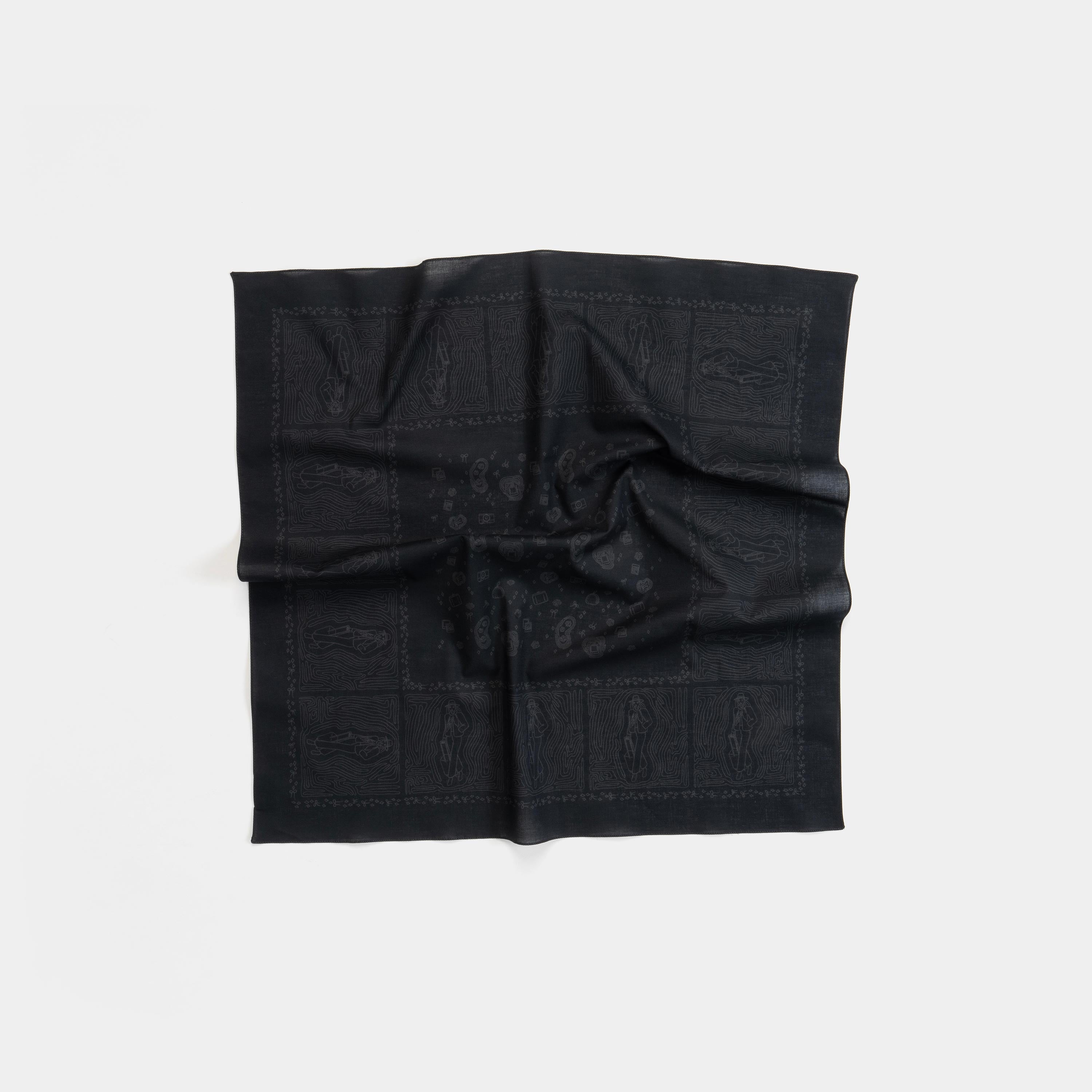Globe Trotter Black Cotton Bandana