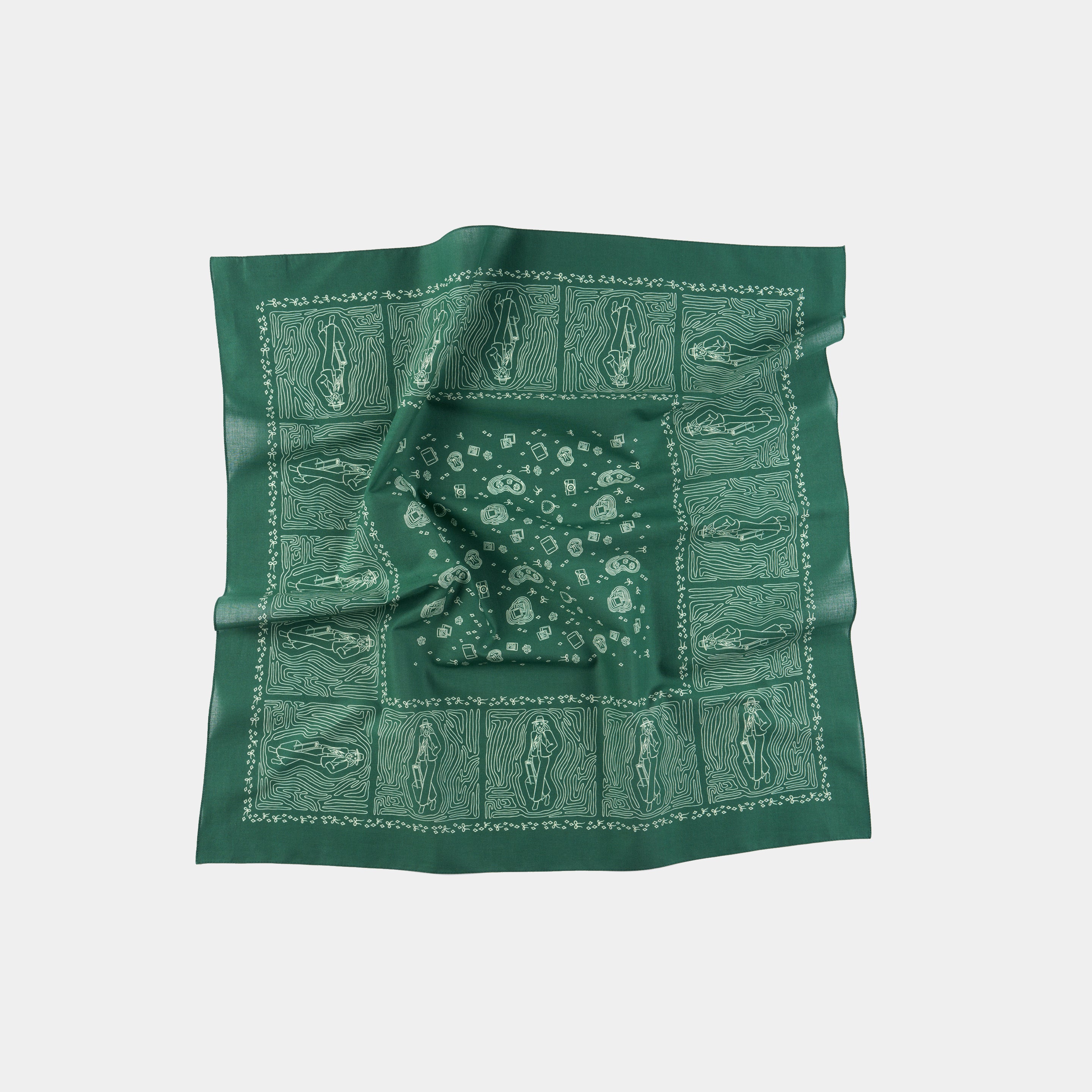 Globe Trotter Green Cotton Bandana