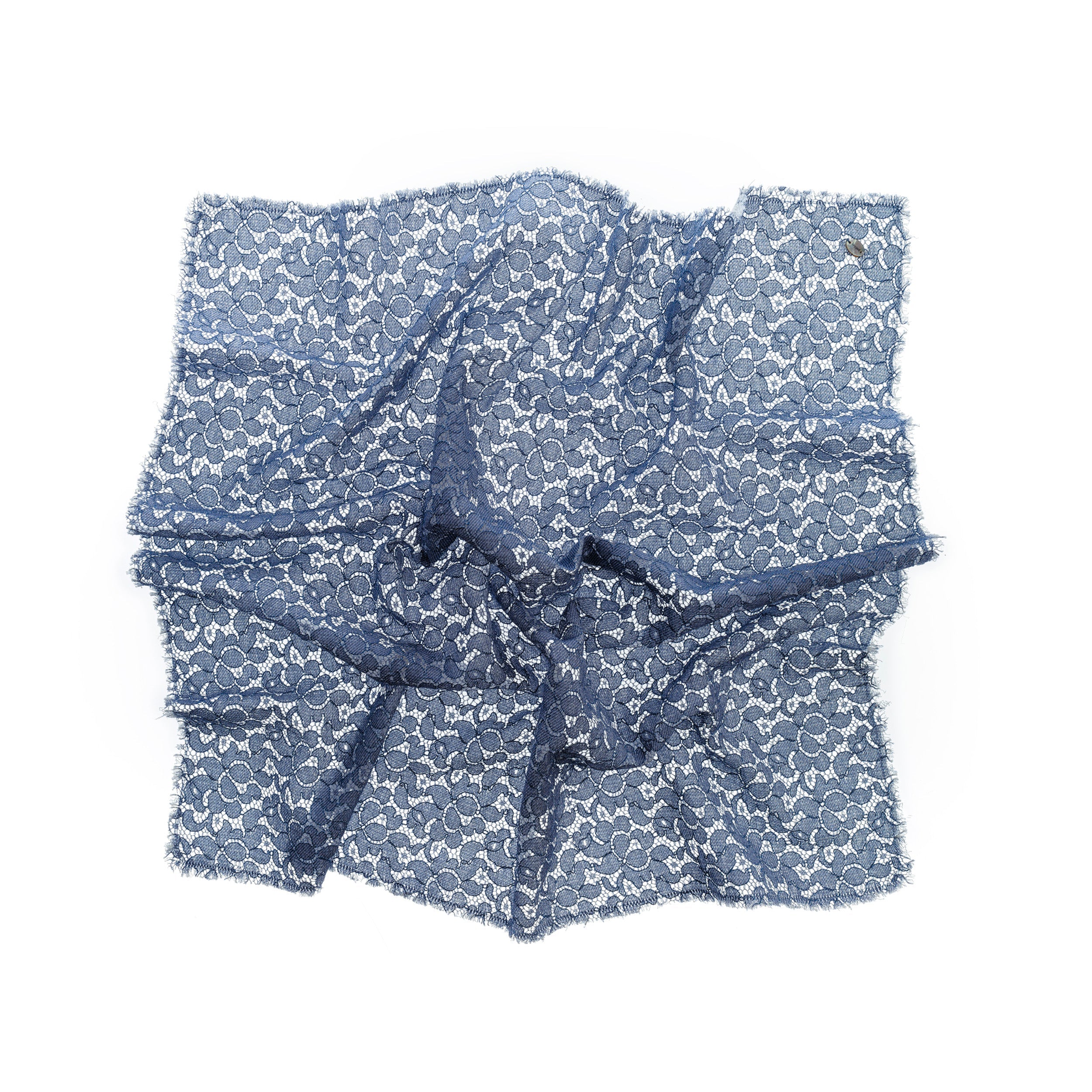 Denim Printed Lace Scarf Dark Blue