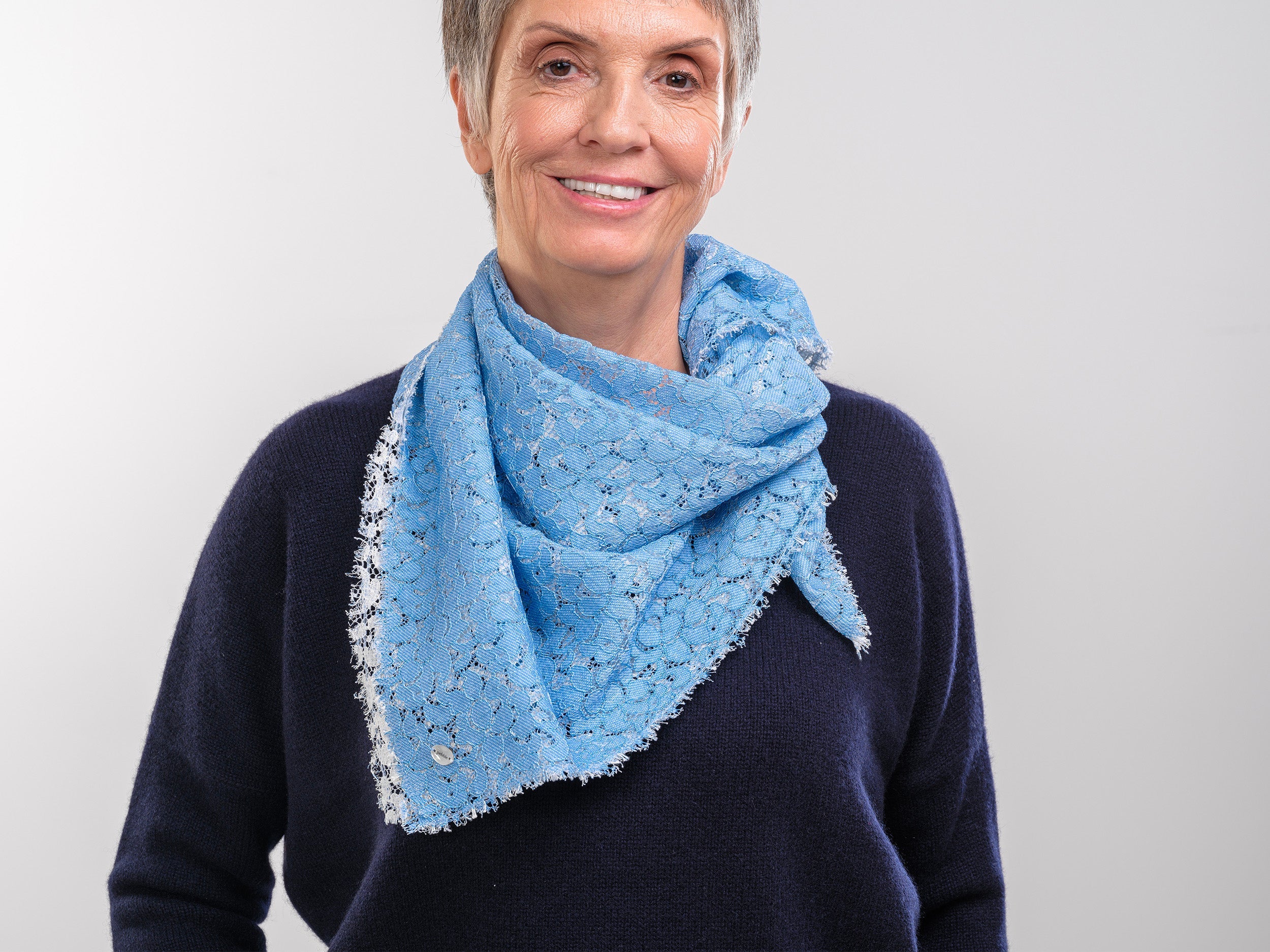 Denim Printed Lace Scarf Blue