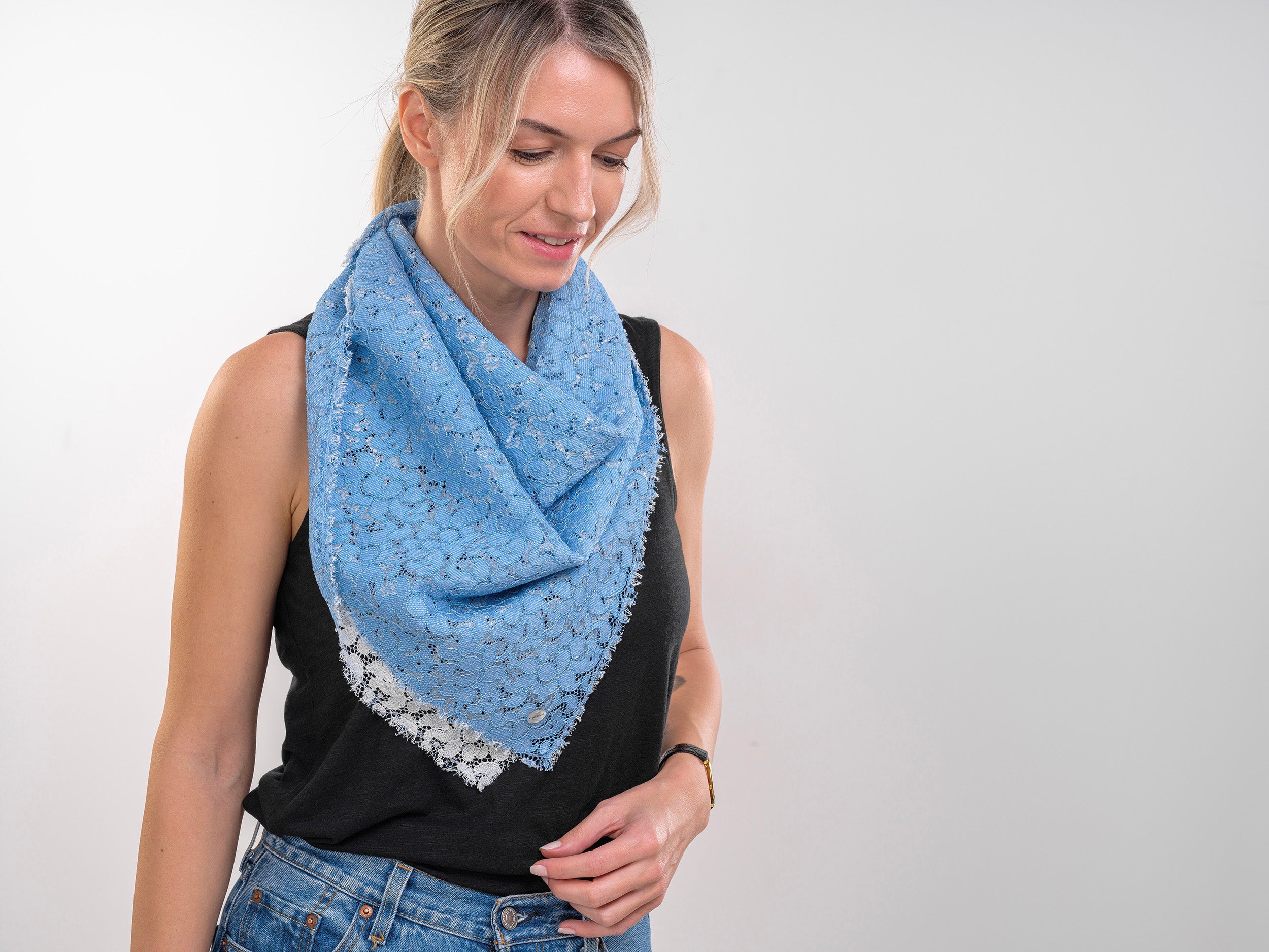 Denim Printed Lace Scarf Blue