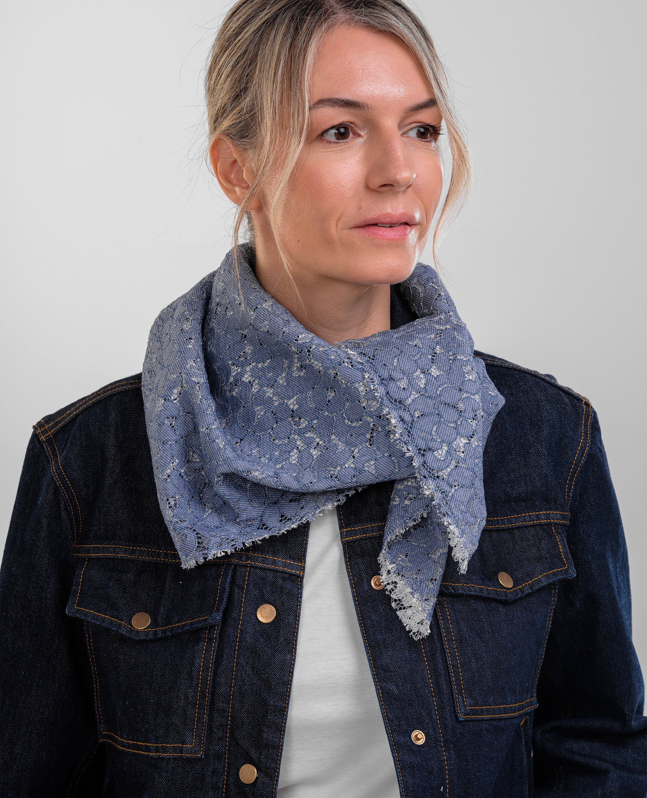Denim Printed Lace Scarf Dark Blue